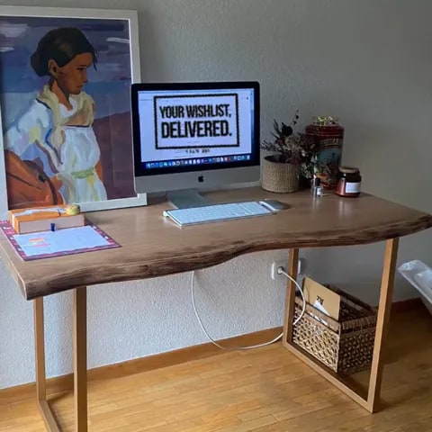 Escritorio de carpintería a medida en madera maciza y estructura metálica - David Carpintería Escritorio de madera maciza a medida con estructura metálica